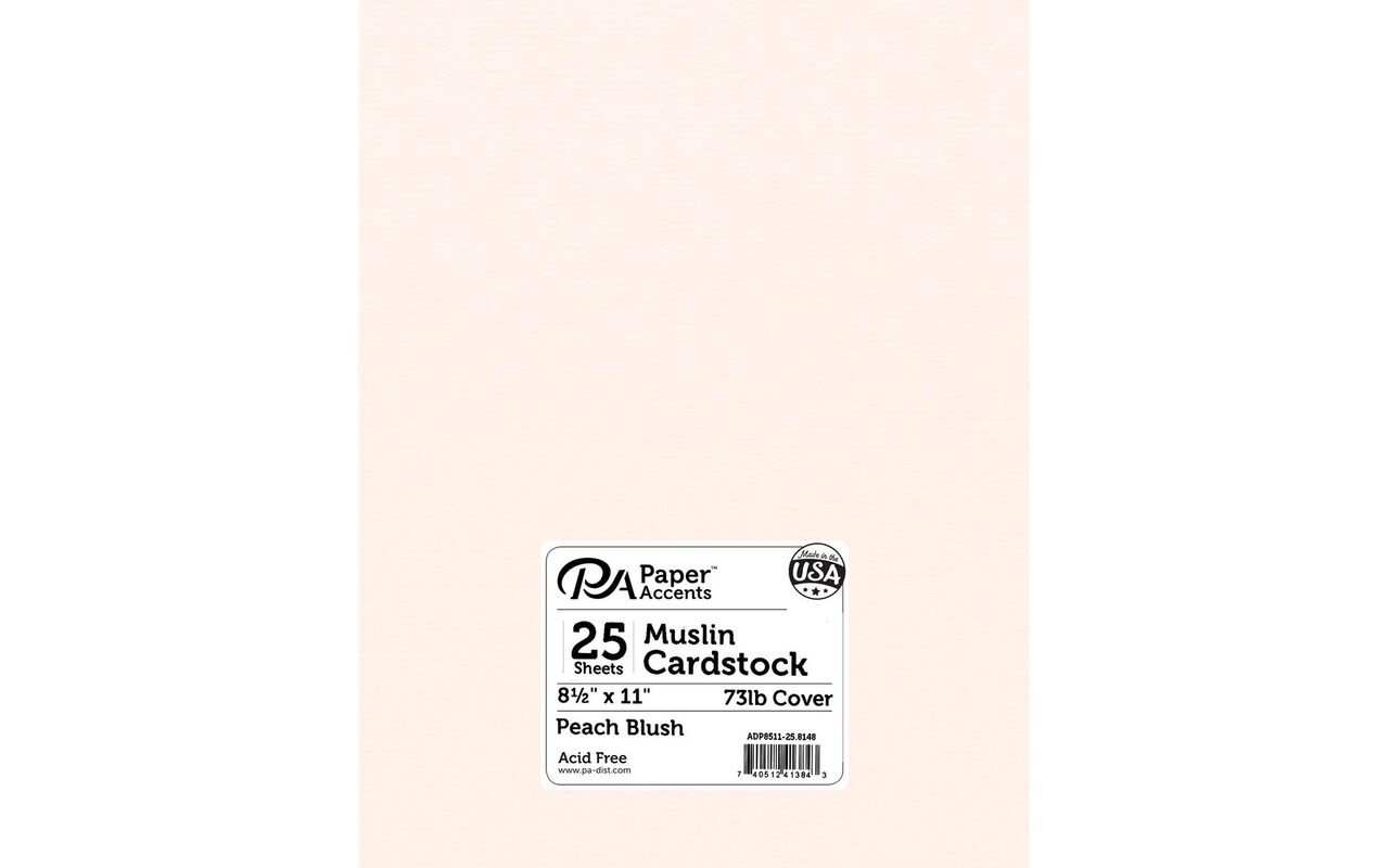 PA Paper Accents Textured Cardstock 8.5" x 11" Peach Blush, 73lb colored cardstock paper for card making, scrapbooking, printing, quilling and crafts, 25 piece pack